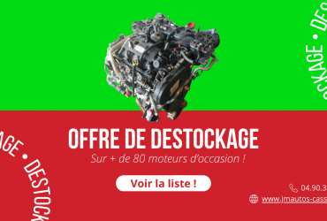 À la recherche d'un moteur d'occasion à prix réduit ? JM Autos, expert en pièces détachées, lance une offre promotionnelle exceptionnelle sur une large gamme de moteurs d'occasion. C'est l'occasion rêvée de bénéficier de réductions substantielles sur des moteurs de qualité, vérifiés et prêts à l'emploi.